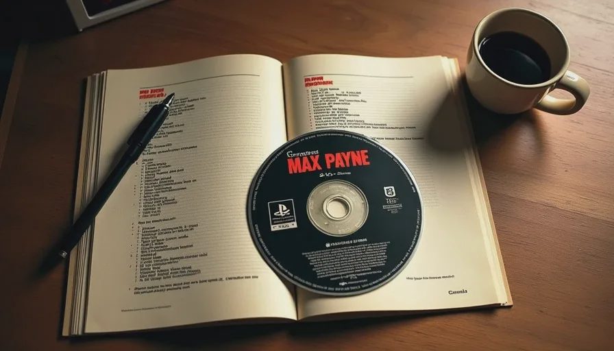 Max Payne disc and manual with coffee for second play notes