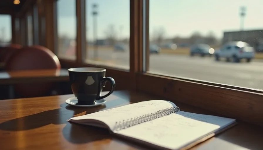 Platteville diner booth with legal pad draft about dead consoles